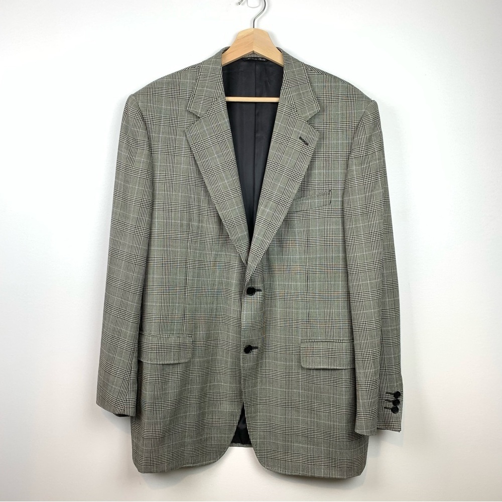 Canali Blazer Wool 2 Buttons Houndstooth Black White Sz 54R Italy Elegant